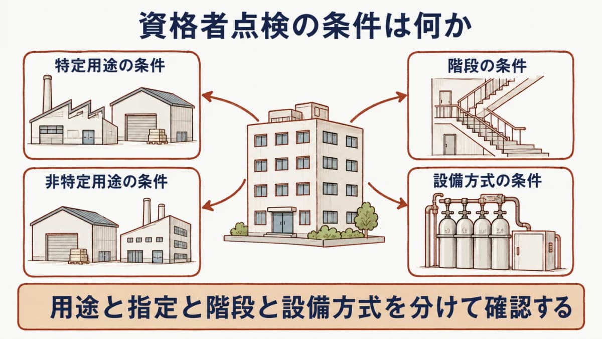 資格者点検の4類型と用途 面積 指定 設備条件の対応