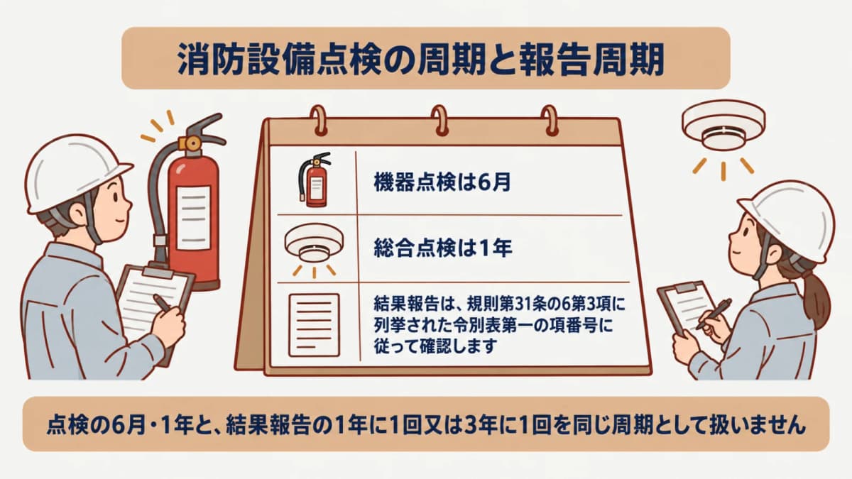 機器点検と総合点検と結果報告を分けた予定図