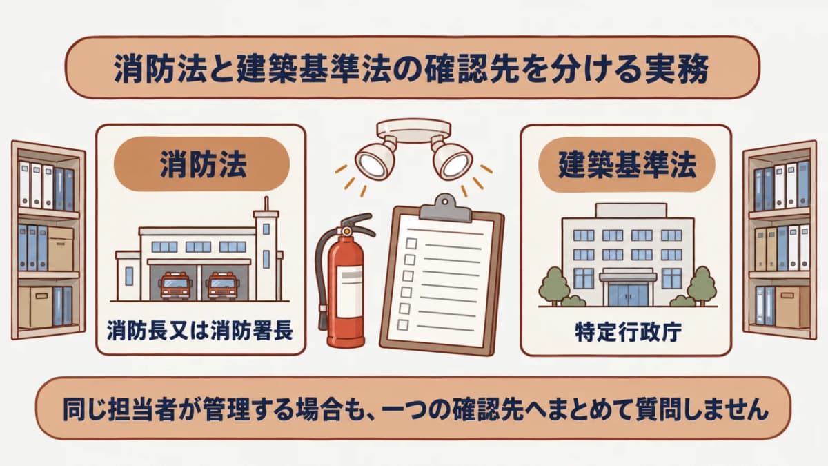 二つの制度の資料棚と確認窓口を分けた図