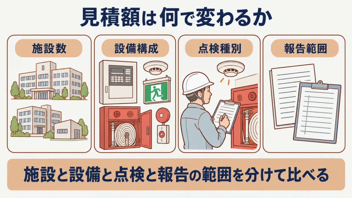施設数 設備構成 点検種別 報告範囲を分けて比べる図