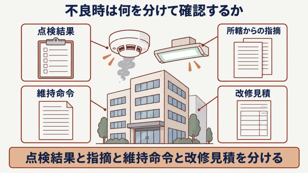 点検結果 所轄からの指摘 維持命令 改修見積を分けて読む図