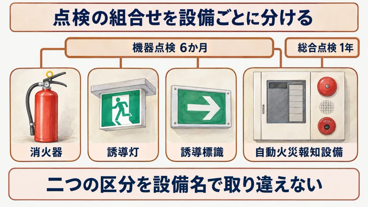 点検の組合せを設備ごとに分ける図