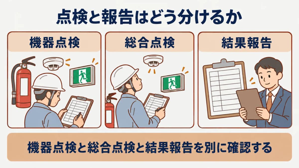 機器点検 総合点検 結果報告を別の範囲として読む図