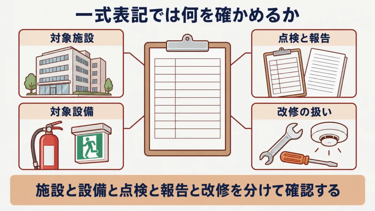 一式表記を施設 設備 点検 報告 改修の項目へ分解する図
