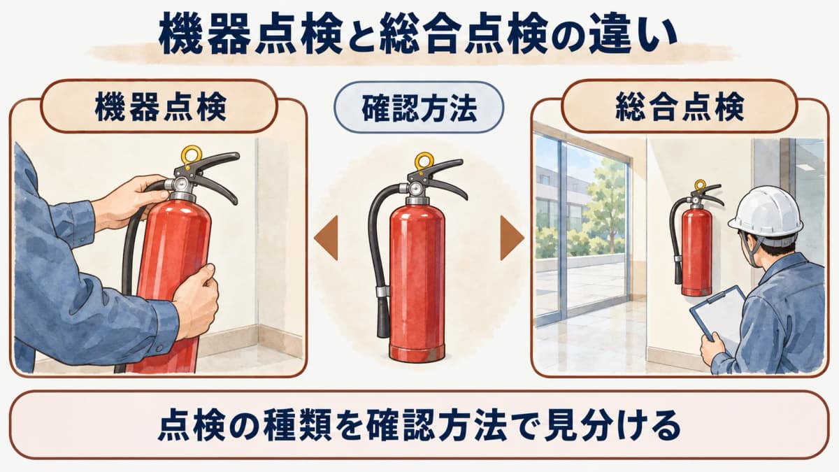 機器点検と総合点検の違いの根拠と確認区分を示す早見図