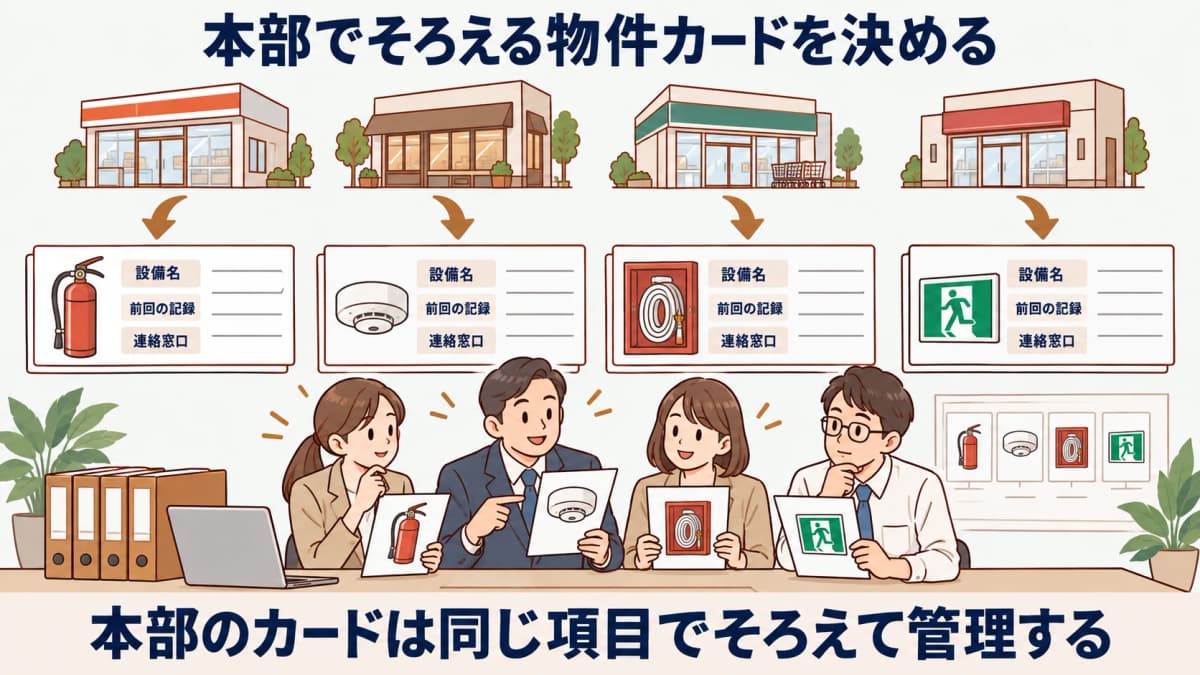 本部でそろえる物件カードを決める図