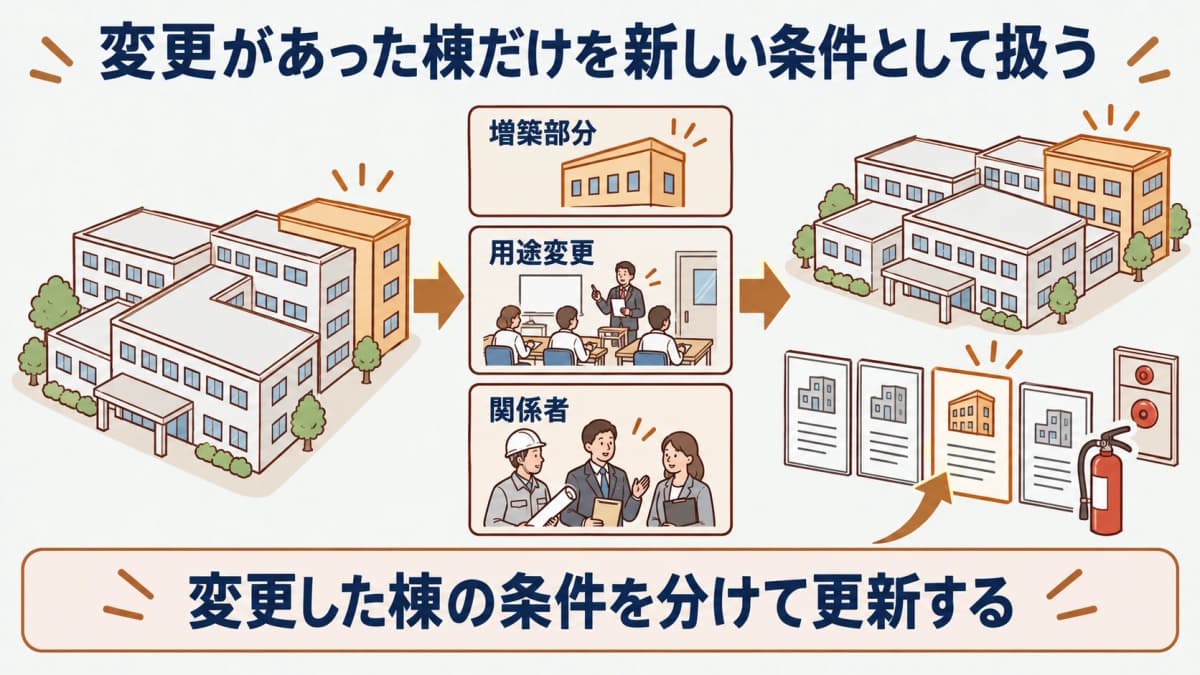 変更があった棟だけを新しい条件として扱う図
