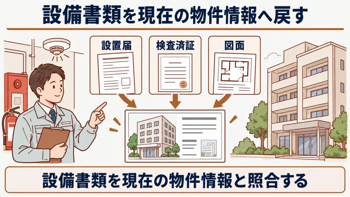 設備書類を現在の物件情報へ戻す図