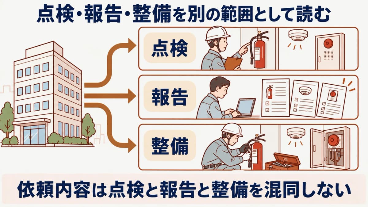 点検・報告・整備を別の範囲として読む図