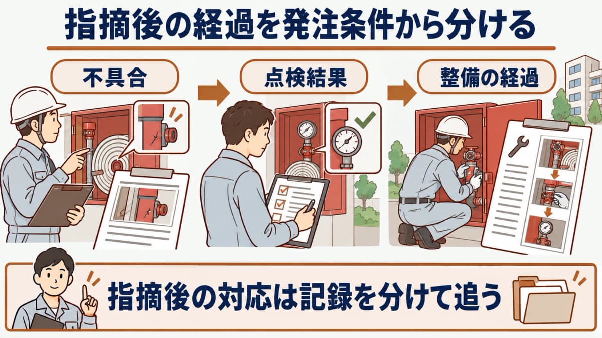 指摘後の経過を発注条件から分ける図