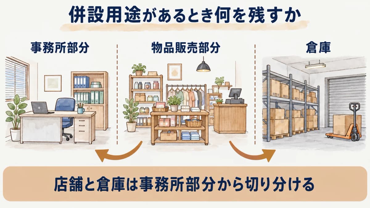 併設用途がある事務所で部分ごとの情報を残す確認図