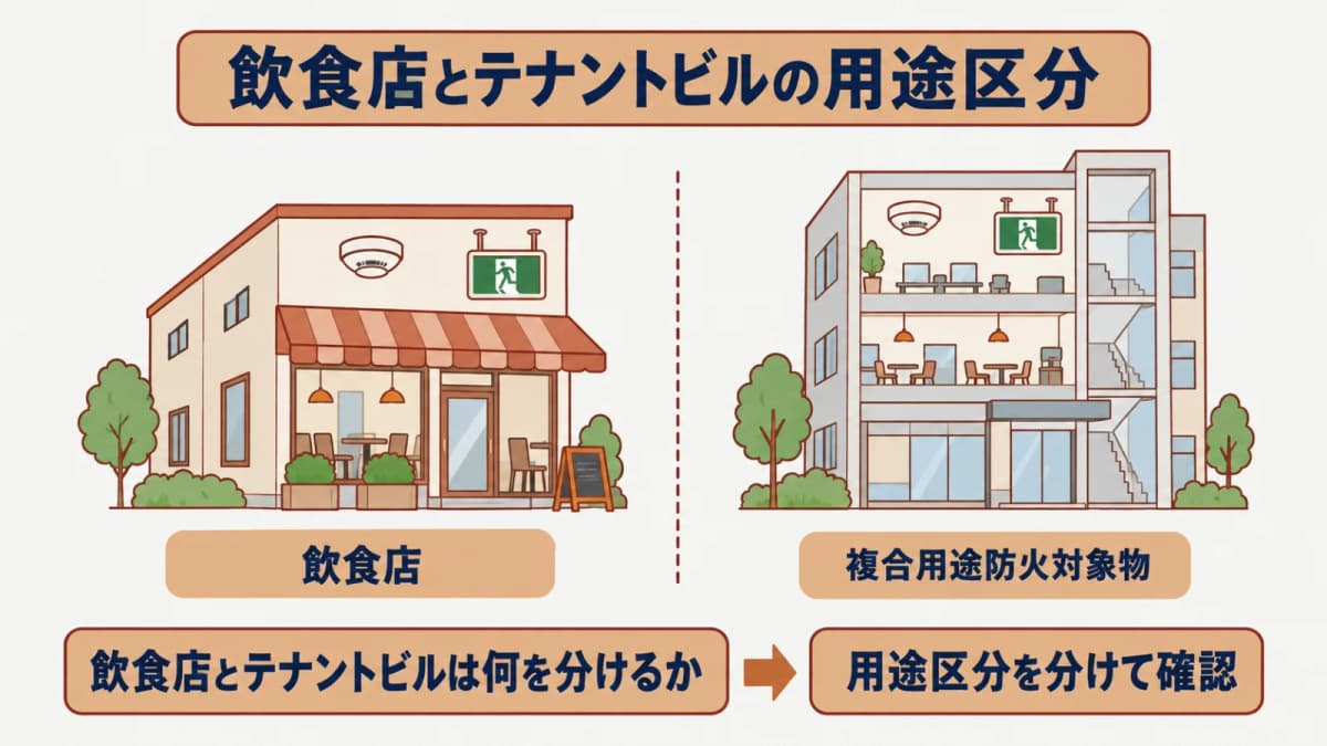 飲食店の三項ロと複合用途の十六項イ・ロを分けた用途区分の図